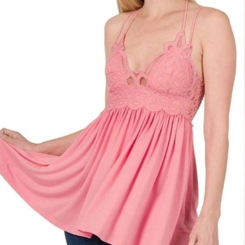 Pink Lace Strappy Cami Top